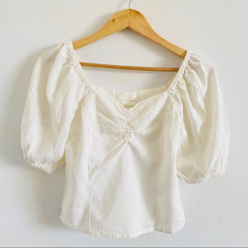 H&M Cream Linen Crop Blouse Size XXS